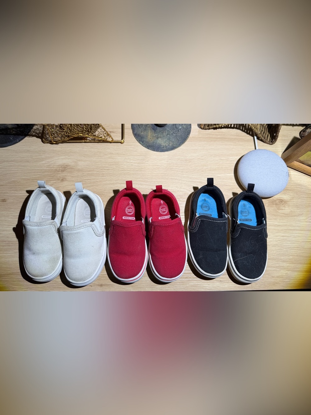 3 Pair of Wonder Nation Kids Slip-On Shoes - White, Red, Black